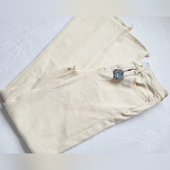 Denim & Co Women's Stretch Cotton Jeans Flare Leg Side Slits Cream US 4 - Picture 15 of 16